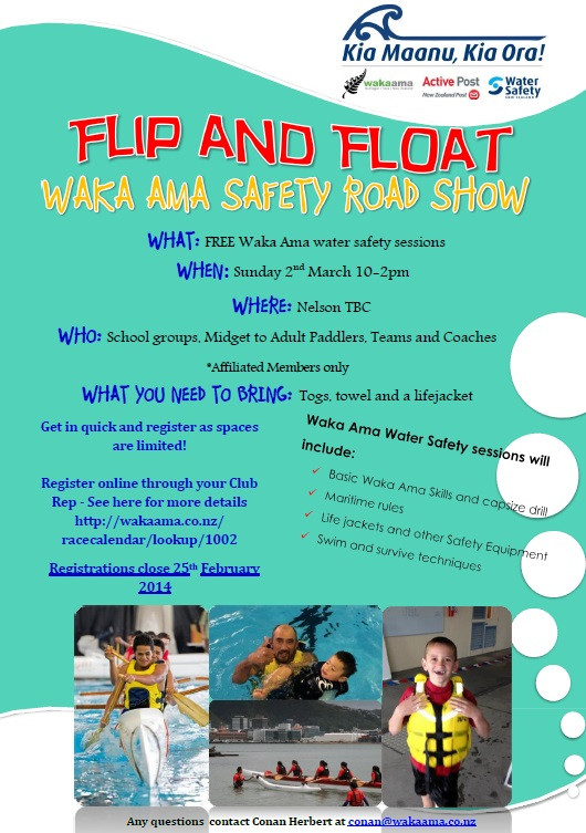 Flip and Float -Waka Ama Water Safety Road Show - Napier, Christchurch & Nelson